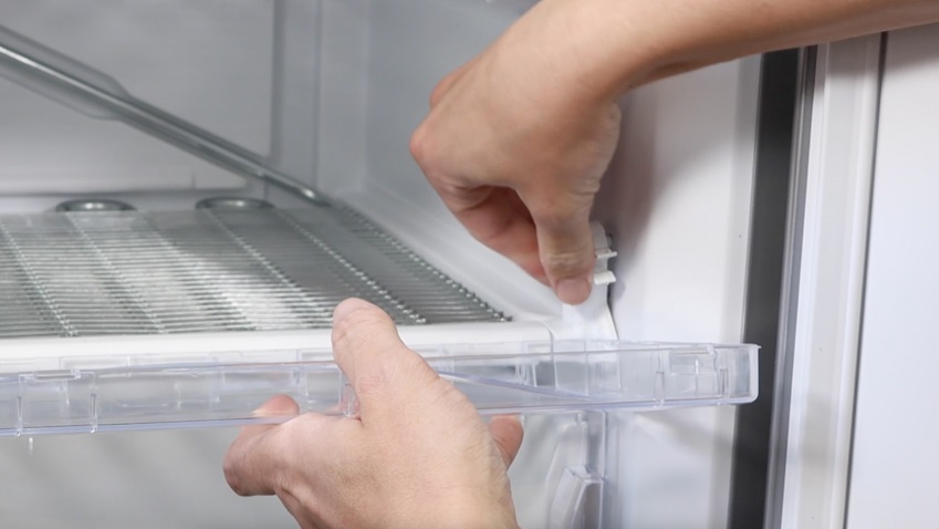 Re-attach drawer front and hinge