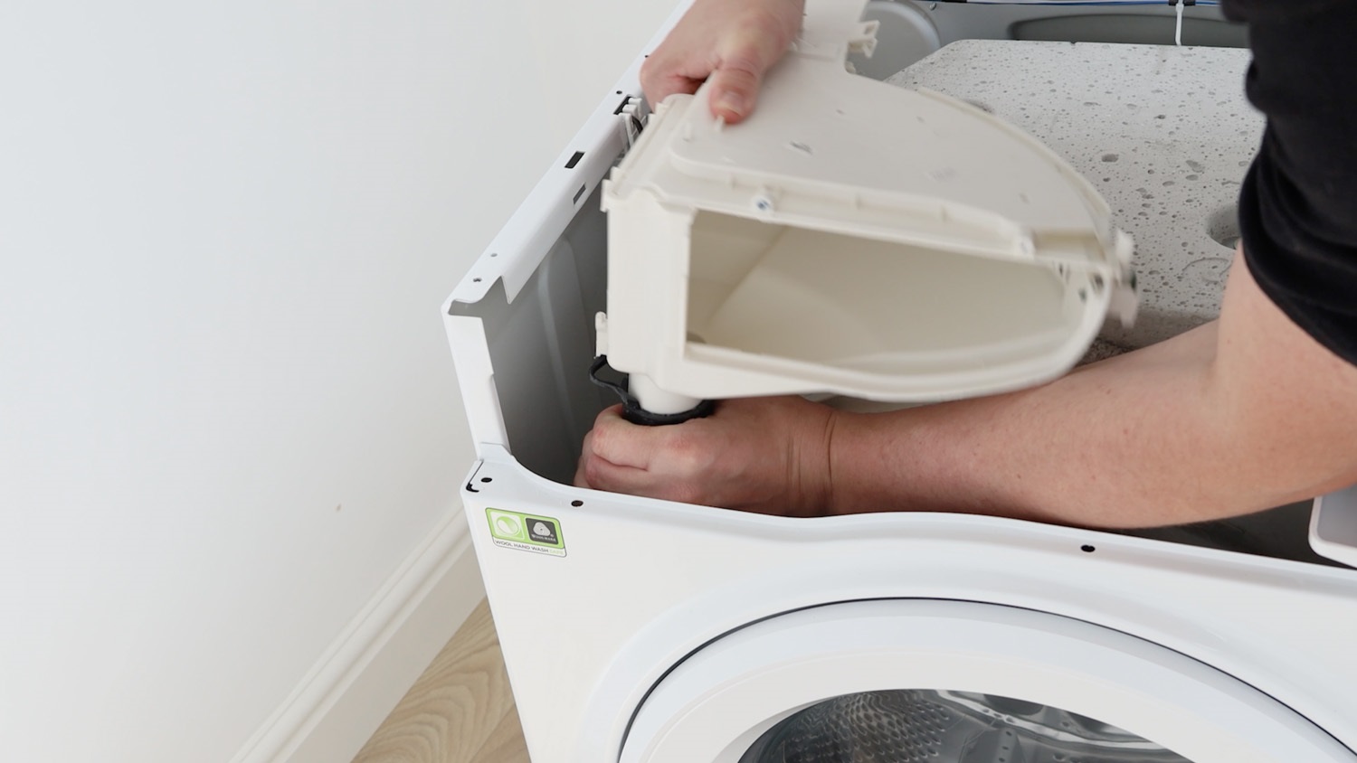 Attach new dispenser drawer to dispenser hose