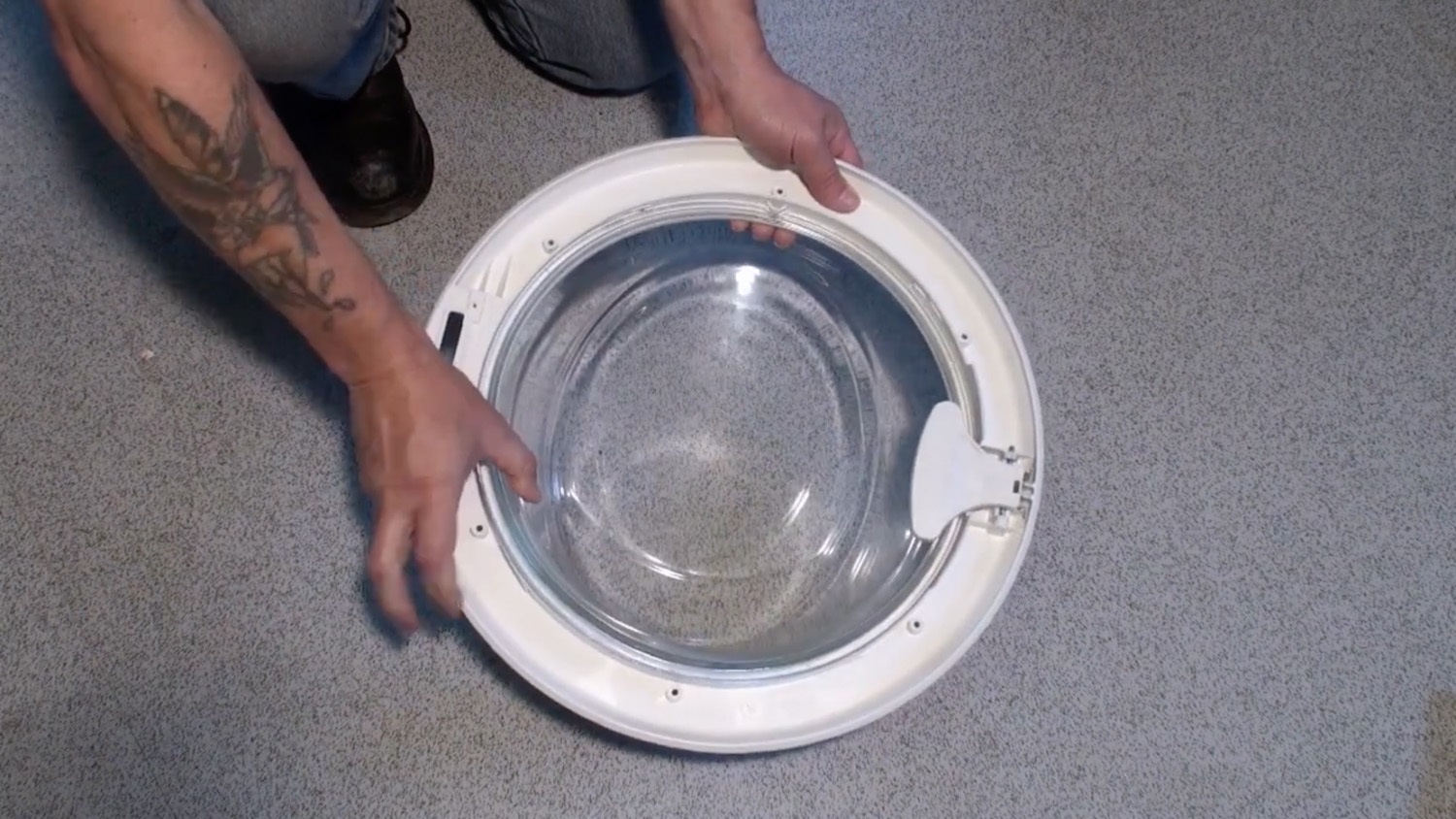 Line the glass groove up with the inner door frame